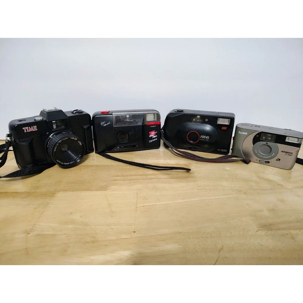 Lot Of Four 35 mm Cameras Kodak Advantix Time Focal Polaroid Brand Untested